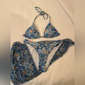Floral Triangle Shein Swimsuit with Sarong
